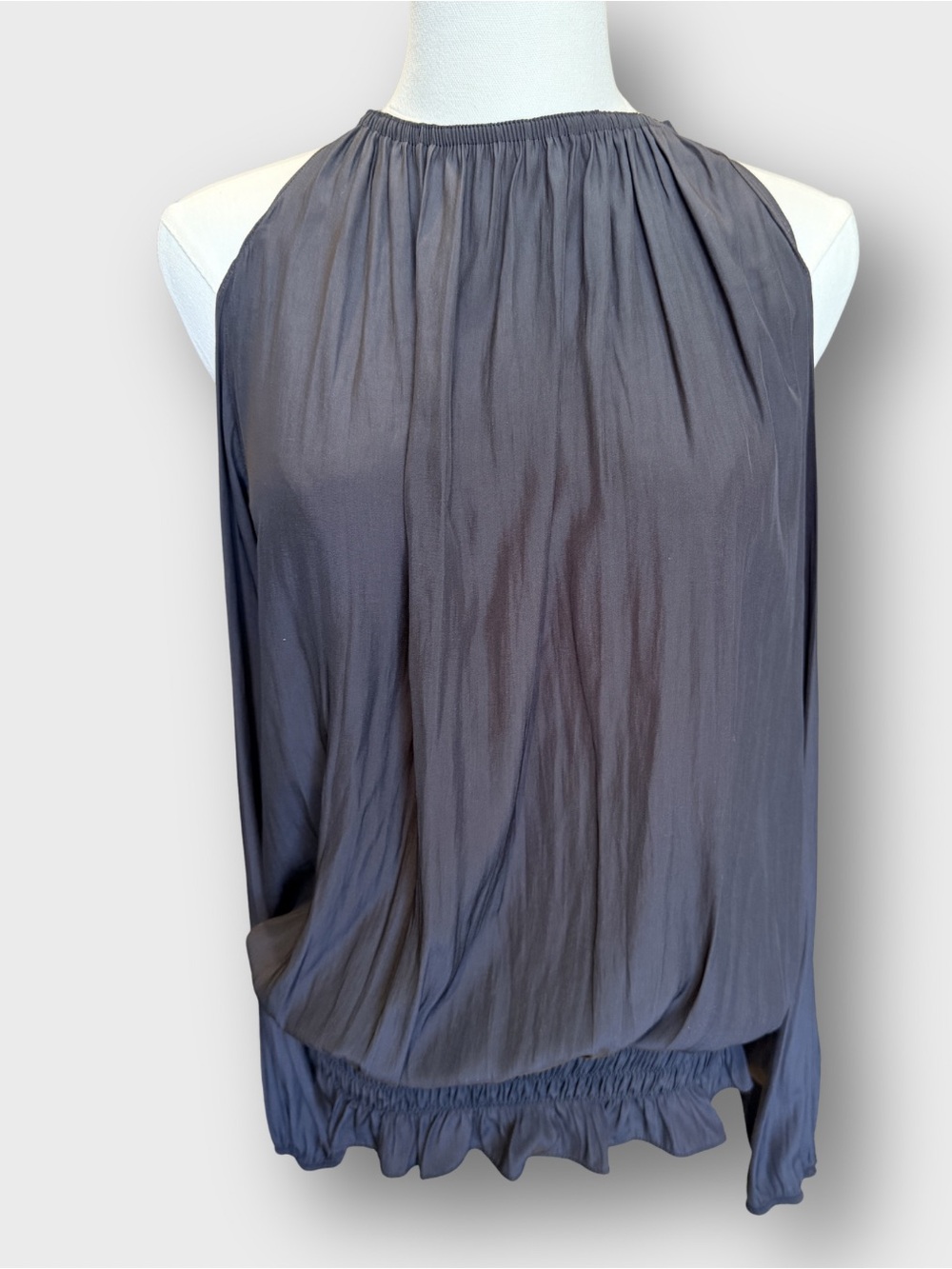 Ramy Brook Lauren Cold Shoulder Smocked Blouse Black Medium EUC
